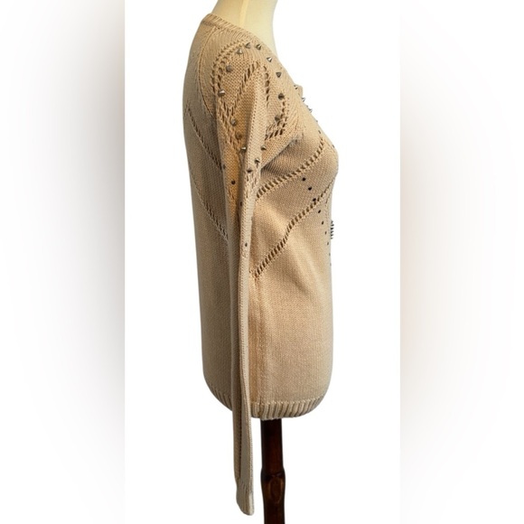 Potter's Pot Beige Long Sleeve Semi Sheer Spike Accent Sweater Size Medium - Picture 3 of 14